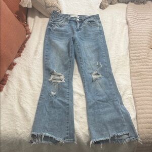 Risen Light Blue Distressed Flare Jeans